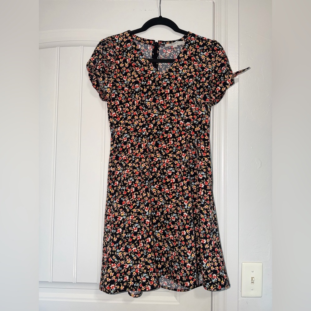 LOFT Black Dress with Multicolor Floral Pattern